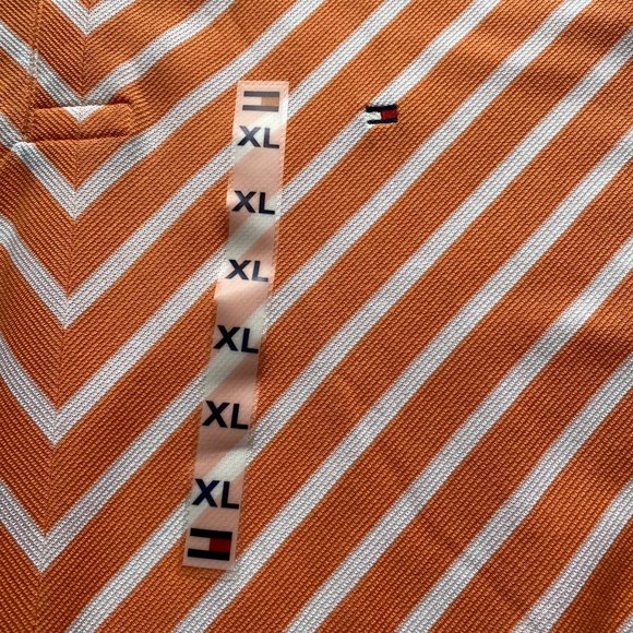 TOMMY HILFIGER POLO SHIRT XL ORANGE DIAGONAL STRIPE VERY UNIQUE SHIRT - Picture 7 of 16